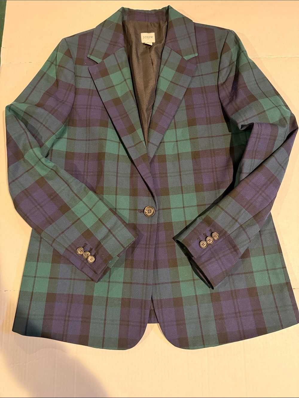 J. Crew Blue & Green Plaid Single-Button Blazer